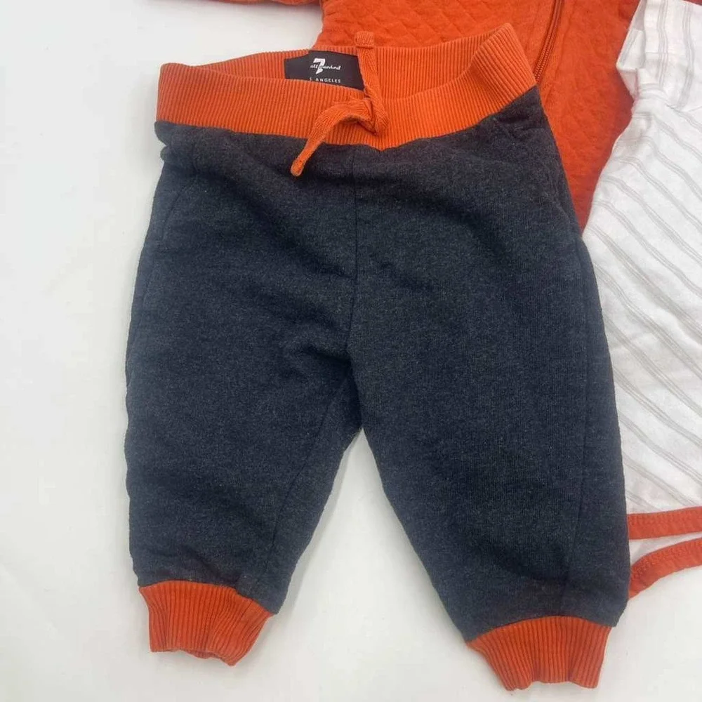7 For All Mankind Baby Outfit 3 Piece Hoodie Bodysuit‎ Pants Orange Black 0 3M